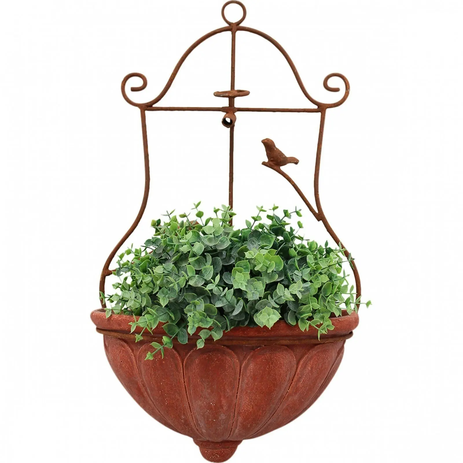 Wall Planter Basket 55cm Bird Metal/Clay Home/Garden Plants/Flowers Display