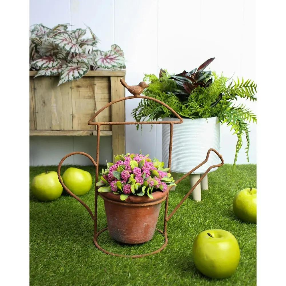 Planter 36cm Watering Can Metal/Terracotta Storage Plant/Flower Container Brown