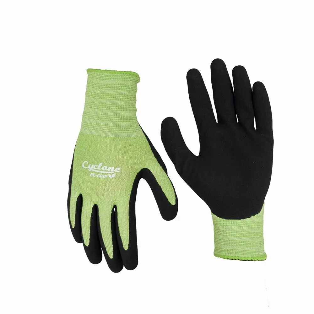 3x Cyclone Size Small Gardening/Planting Gloves Non-Slip Polyester Lime GRN/BLK