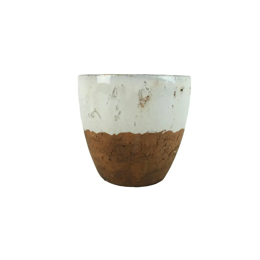 Maine & Crawford Zafer 18cm Terracotta Plant Pot Flower Planter Natural/White