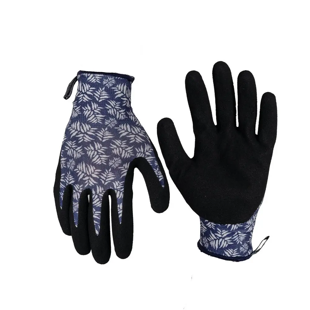 3x Cyclone Size Medium Gardening Gloves Fern Pattern Polyester/Nitrile PUR/BLK