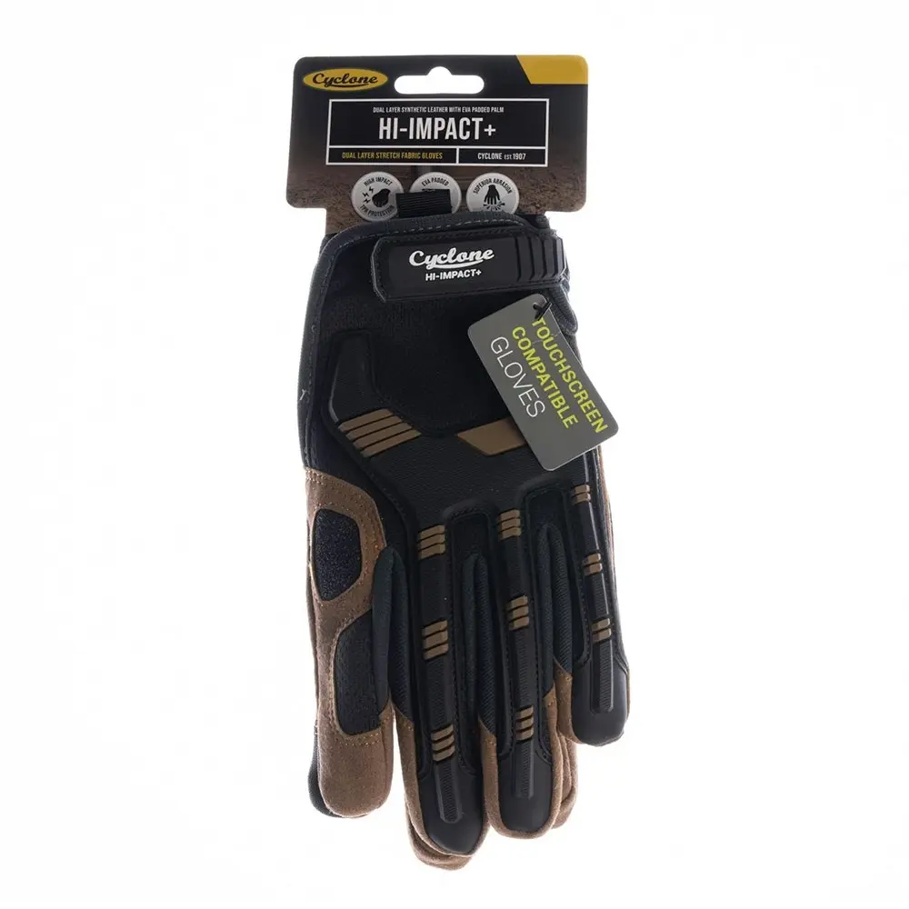 Cyclone Size Large Hi-Impact Padded Gardening Gloves Leather Black/Brown