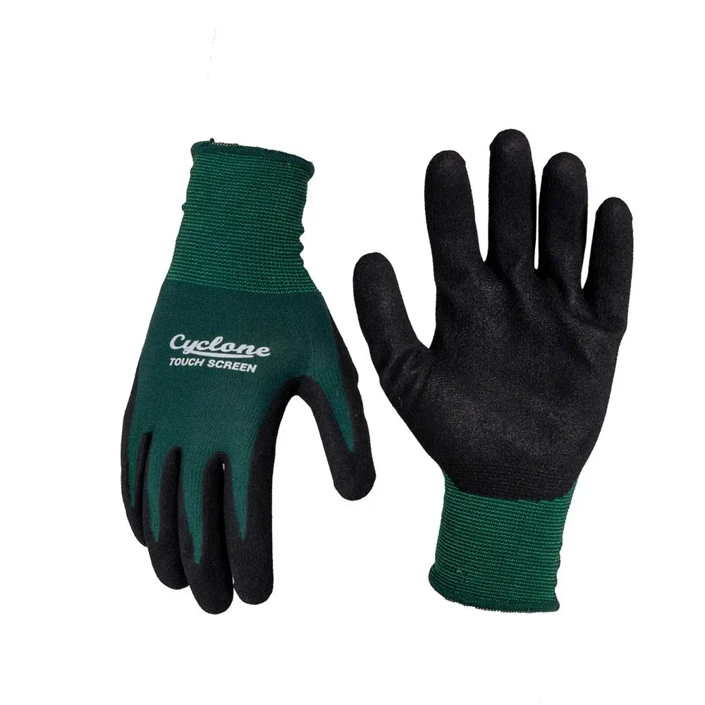 3x Cyclone Size Medium Gardening Gloves Touch Screen Compatible Nylon Green/BLK