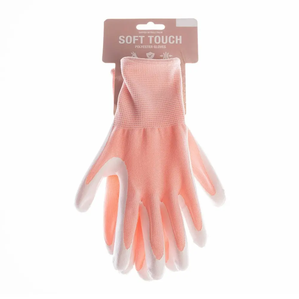 3x Pairs Soft Polyester Protective General Gardening Gloves Red Pastel Small