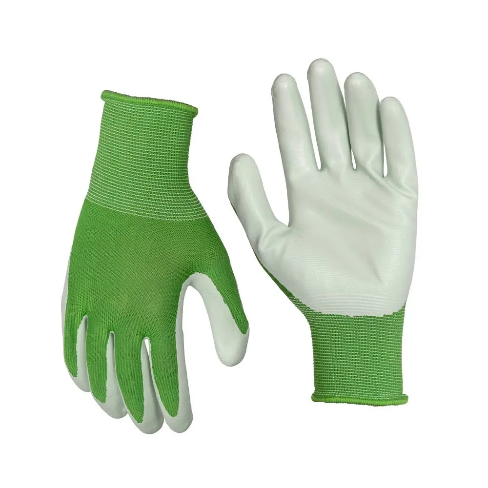 3x Pairs Soft Polyester Protective General Gardening Gloves Green Pastel Small