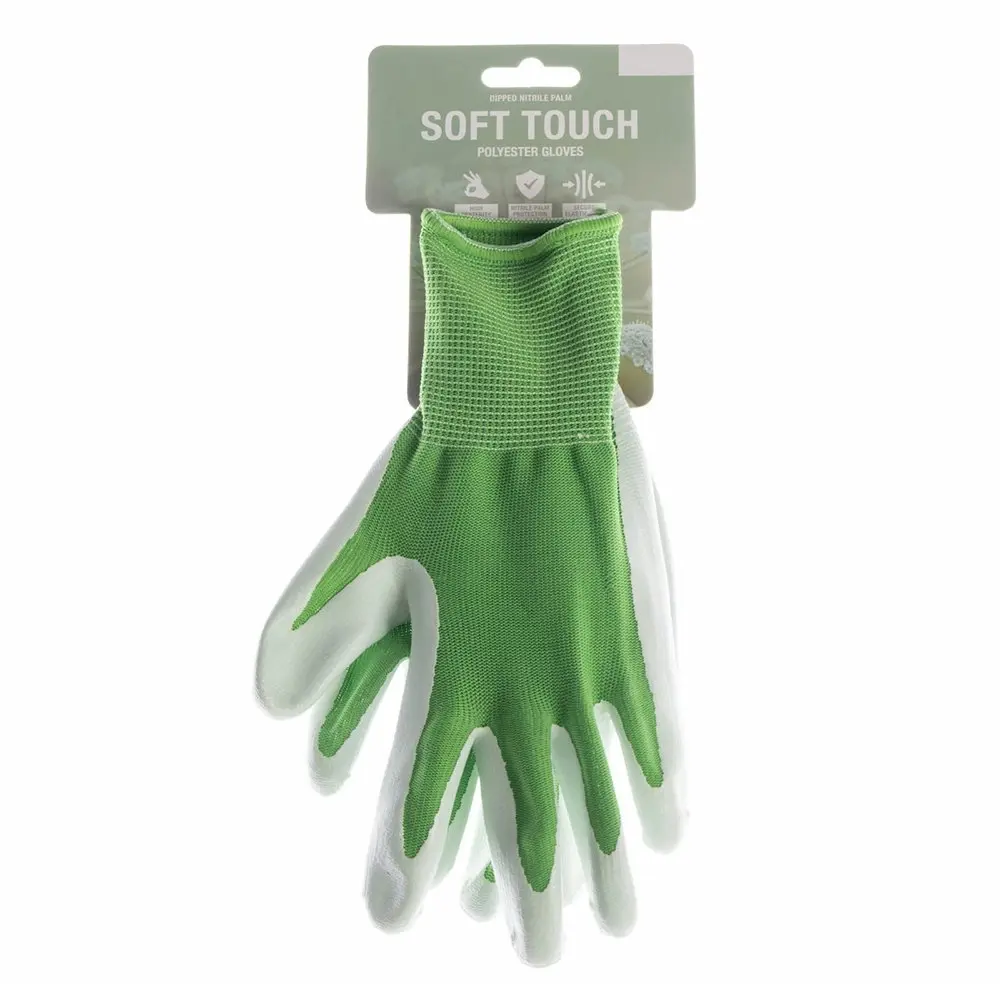 3x Pairs Soft Polyester Protective General Gardening Gloves Green Pastel Small