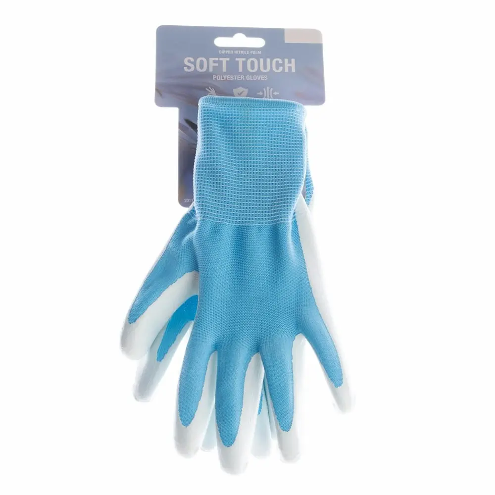 3x Soft Polyester Protective General Gardening Gloves Blue Pastel Unisex Size S