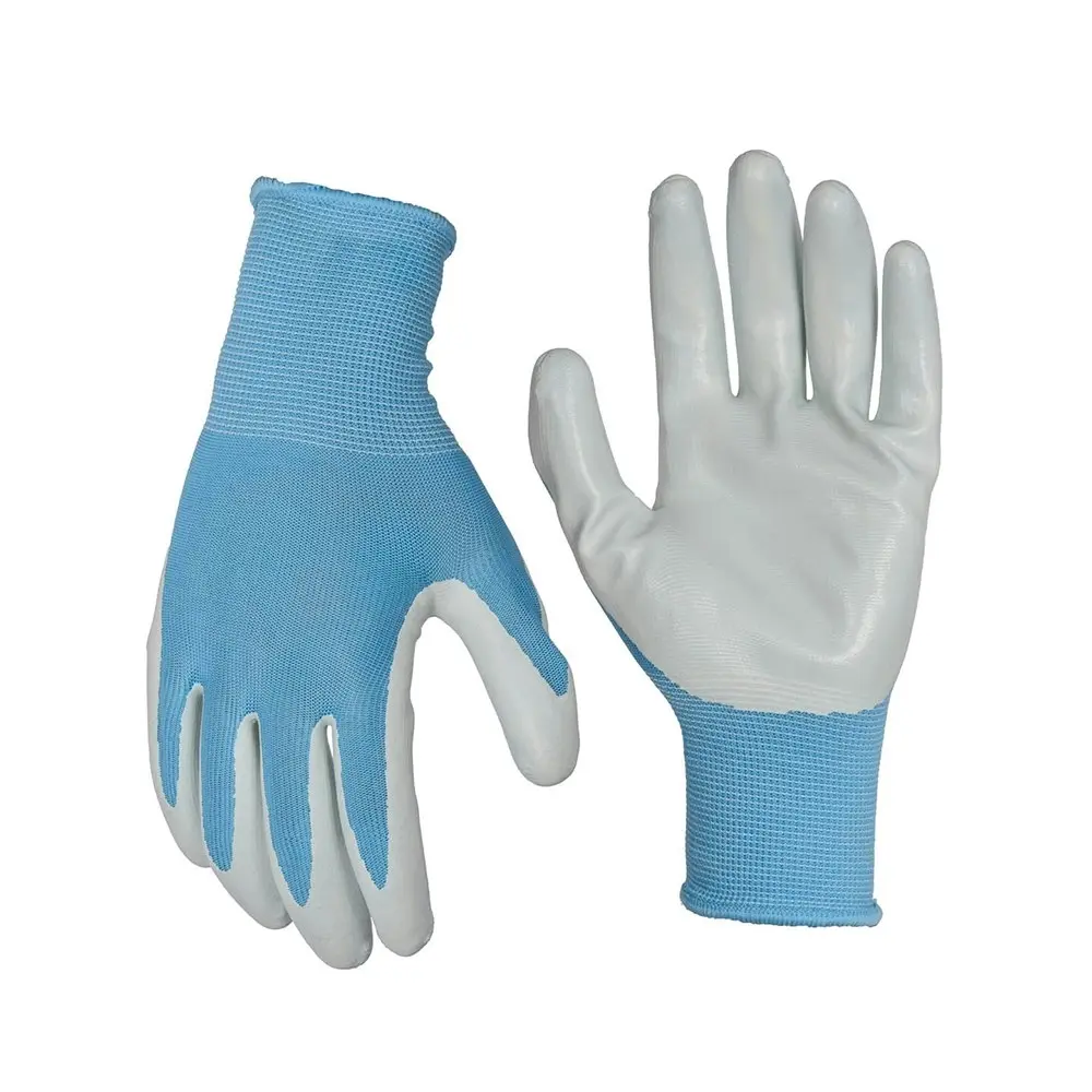 3x Soft Polyester Protective General Gardening Gloves Blue Pastel Unisex Size S