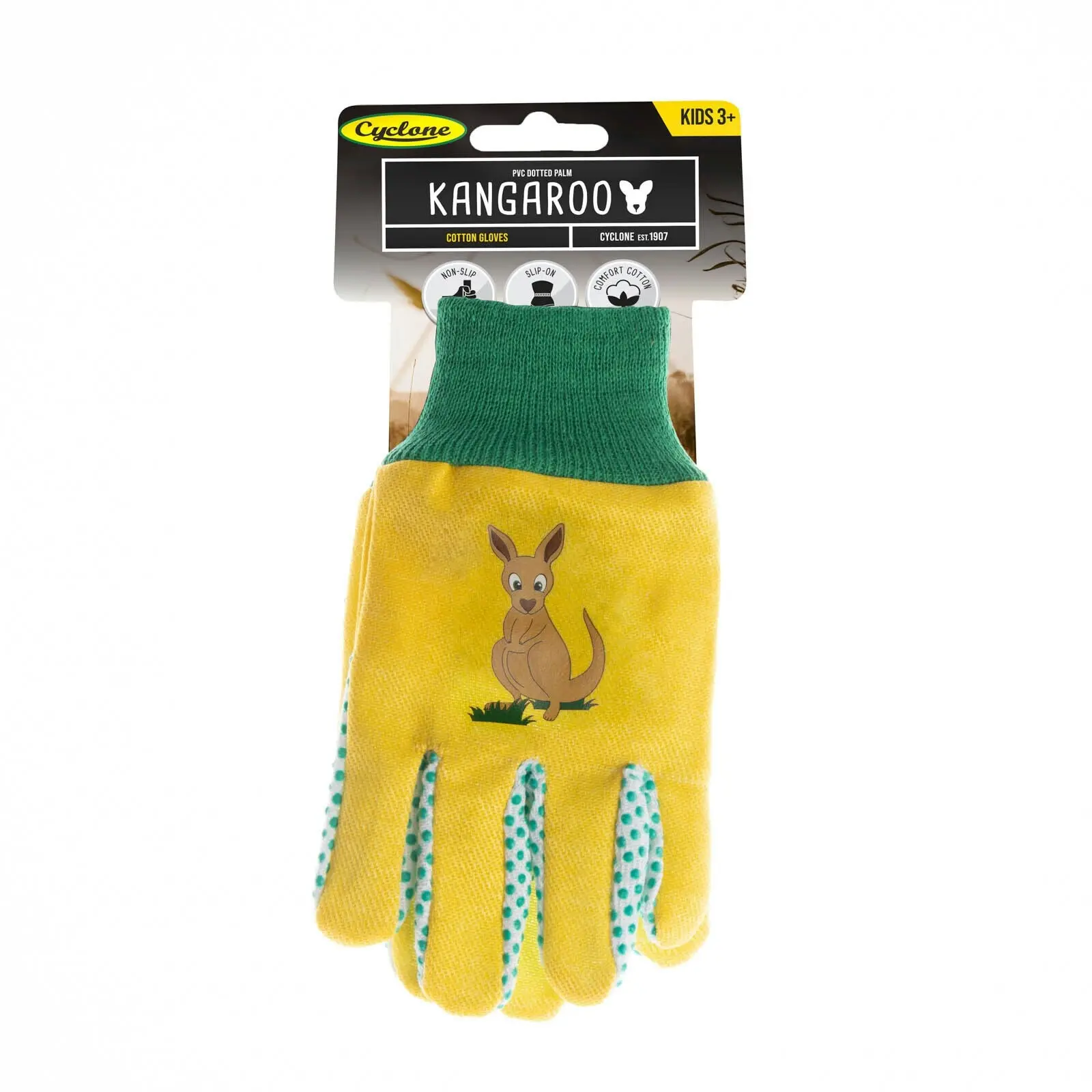 3x Cyclone Kids/Childrens Cotton Gardening Gloves Kangaroo Planting 3y+ Yellow