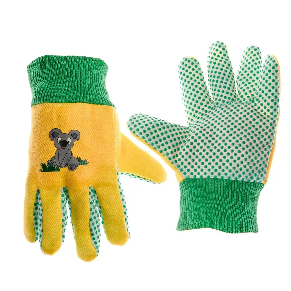 3x Cyclone Kids/Childrens Cotton Gardening Gloves Koala Planting 3y+ Yellow