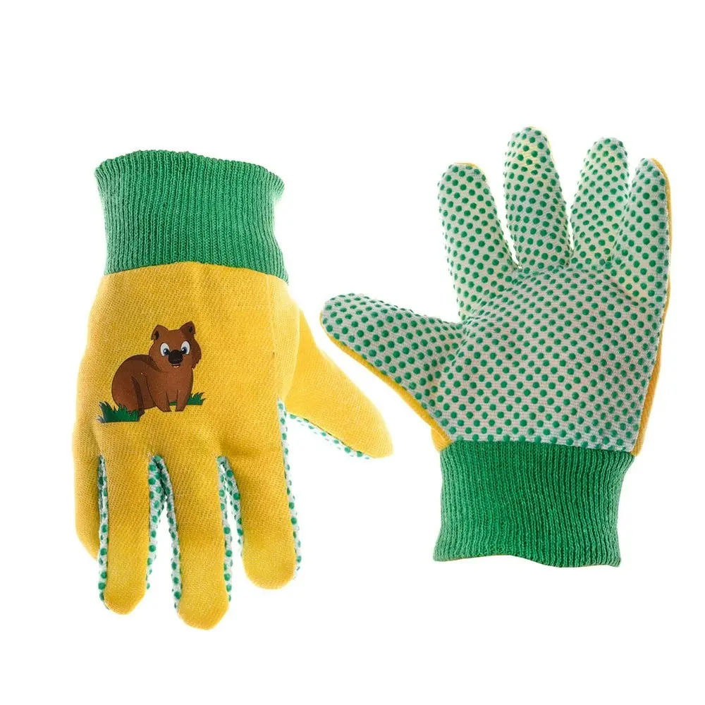 3x Cyclone Kids/Childrens Cotton Gardening Gloves Wombat Planting 3y+ Yellow