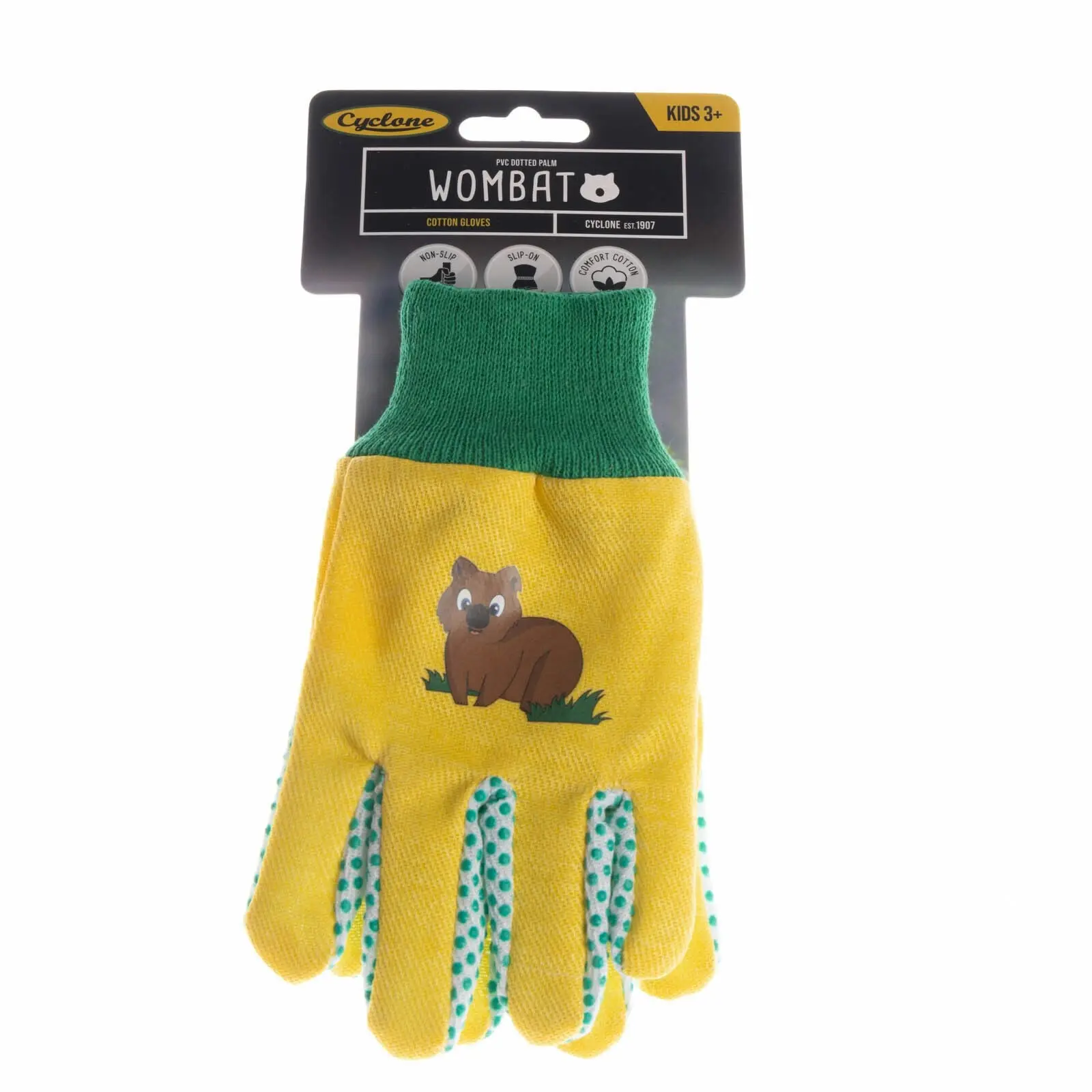 3x Cyclone Kids/Childrens Cotton Gardening Gloves Wombat Planting 3y+ Yellow