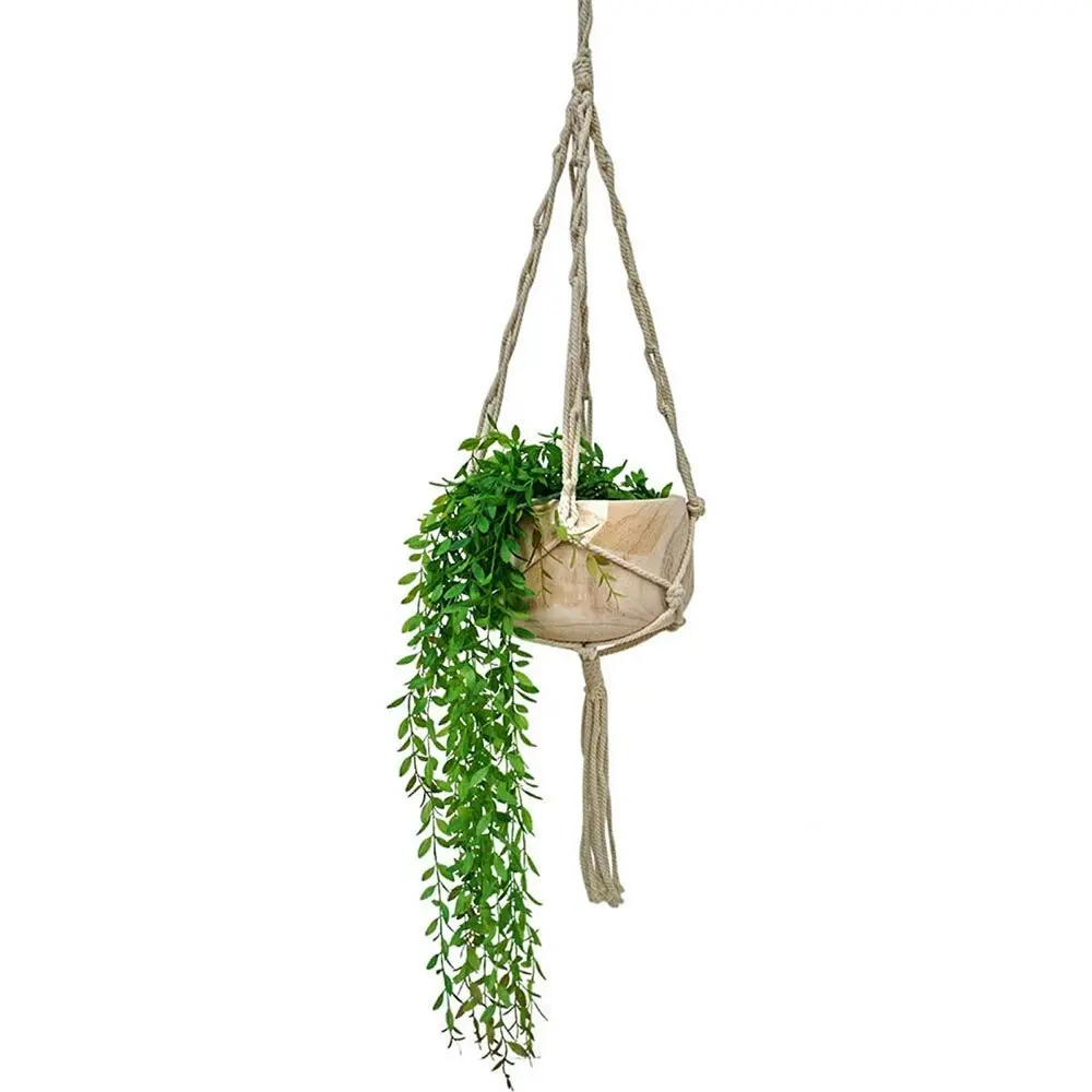 23cm Paulownia Wood Indoor Hanging Macrame Bowl Twist Home Decor Plants/Flowers