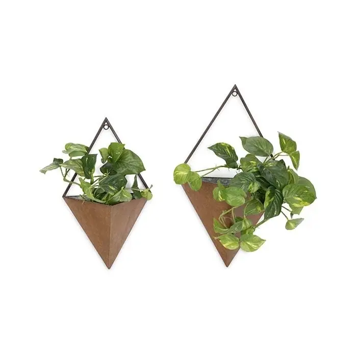 2pc Pot Wall Prism Hanging Planter Outdoor Yard/Patio Home Garden Decor Bronze