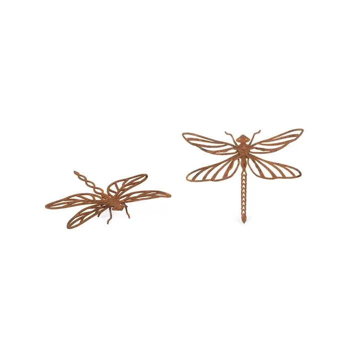 3x Pot Hanger 15cm Dragonfly Corten Steel Ornament Patio Garden Decor Small