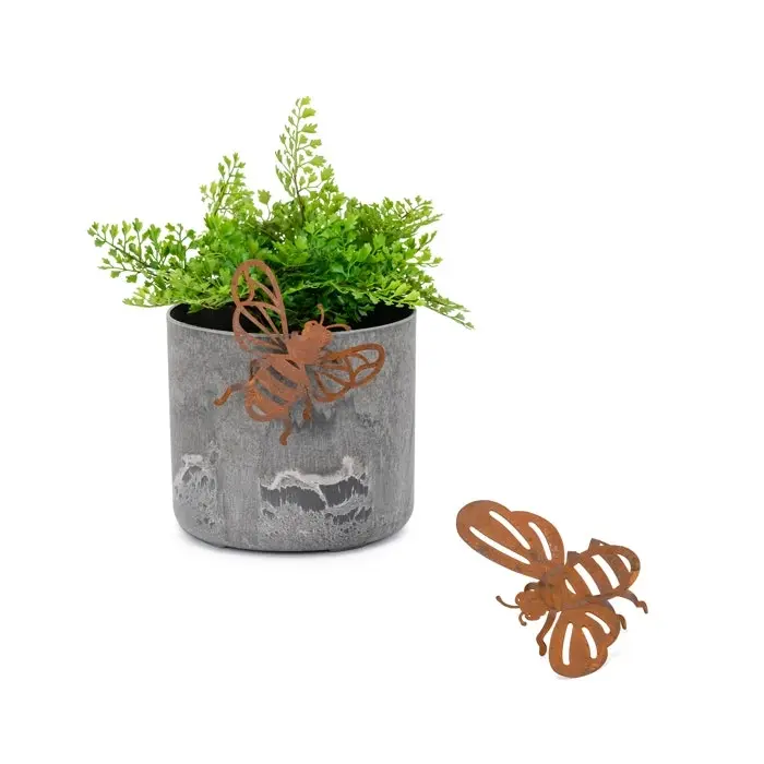 4x Pot Hanger 14cm Bee Corten Steel Ornament Yard/Patio Garden Decor Small Brown