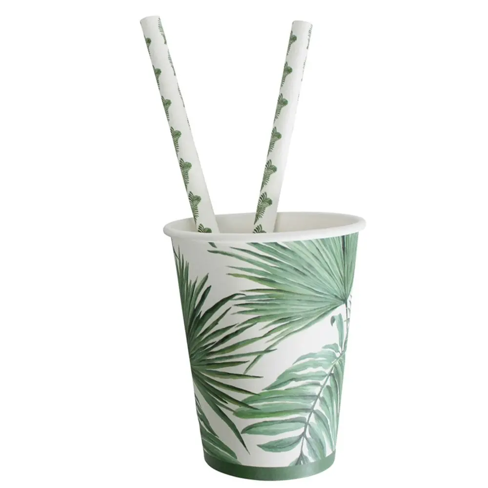 80pc Disposable 20cm Paper Drink Straw Birthday/Party Drinkware Tropics Green