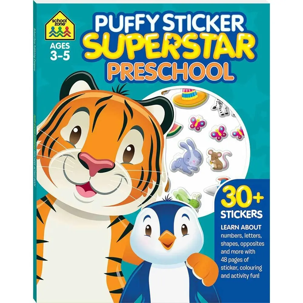 4x School Zone Puffy Sticker Superstar: Preschool Kids Doodle Art/Craft 3y+