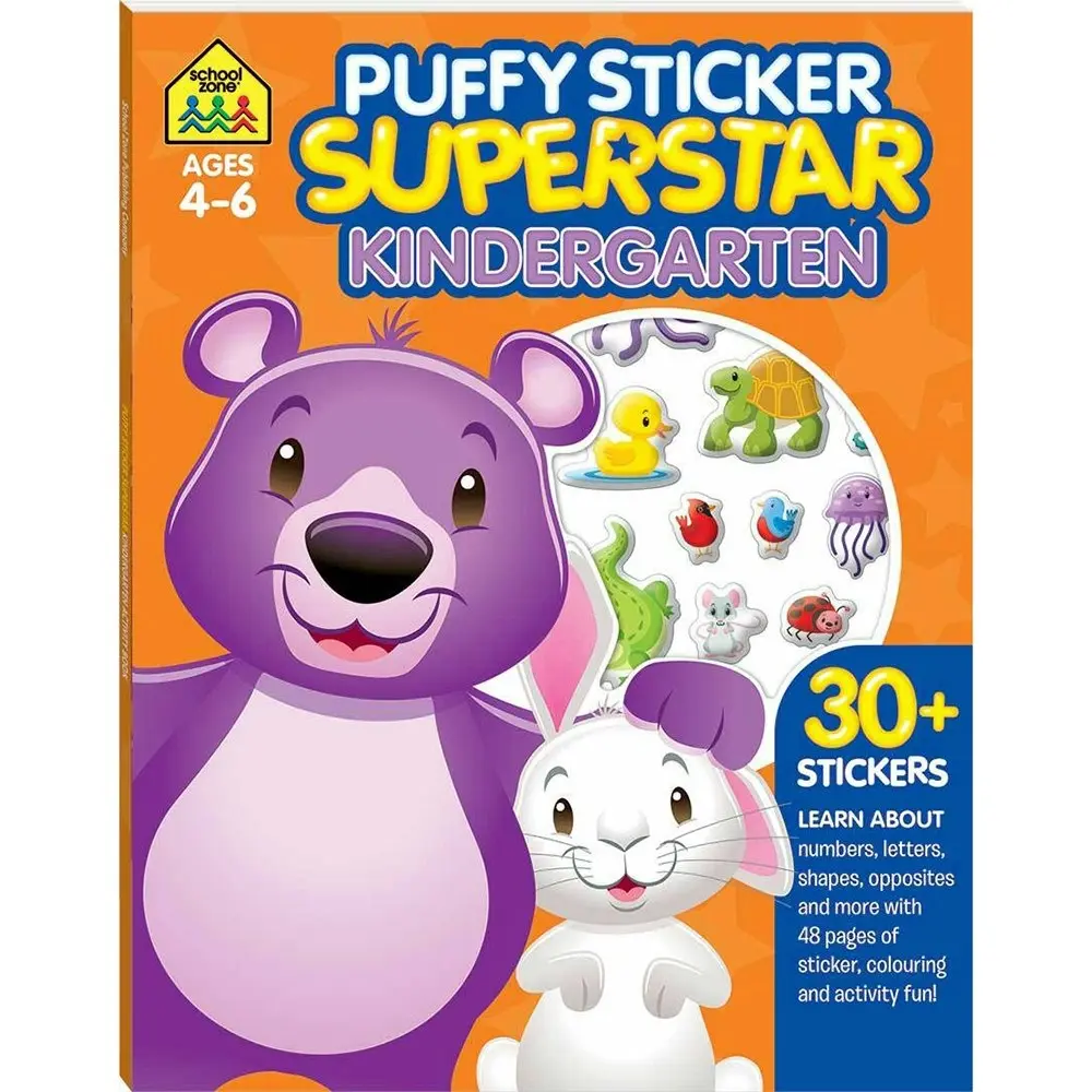 4x School Zone Puffy Sticker Superstar: Kindergarten Kids Doodle Art/Craft 3y+