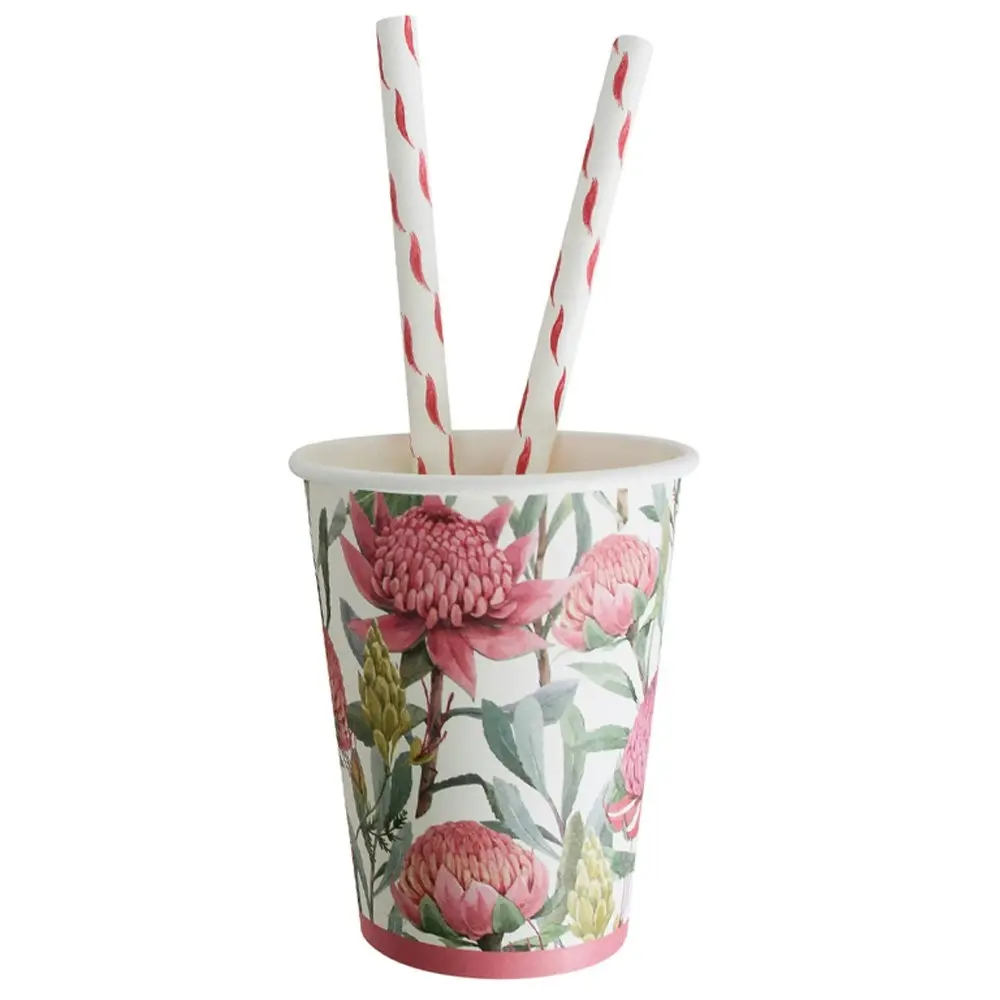 60pc Disposable 20cm Paper Drink Straw Birthday/Party Drinkware Natives Floral