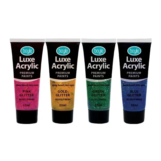 2x 4PK Luxe Acrylic Water-Based 22ml Premium Gloss Paint Tube Non-Toxic Glitter