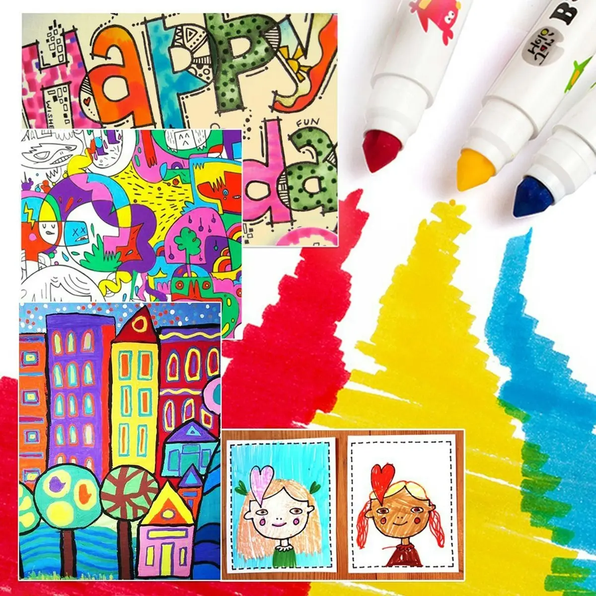 Jarmelo 48-Colours Washable Colouring Markers Baby Roo Kids Art/Craft Drawing 3+