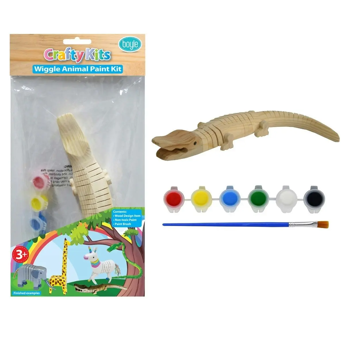 5x Crafty Kits Wooden Wiggle Animal Art/Craft Non-Toxic Paint Activity Kit Asstd