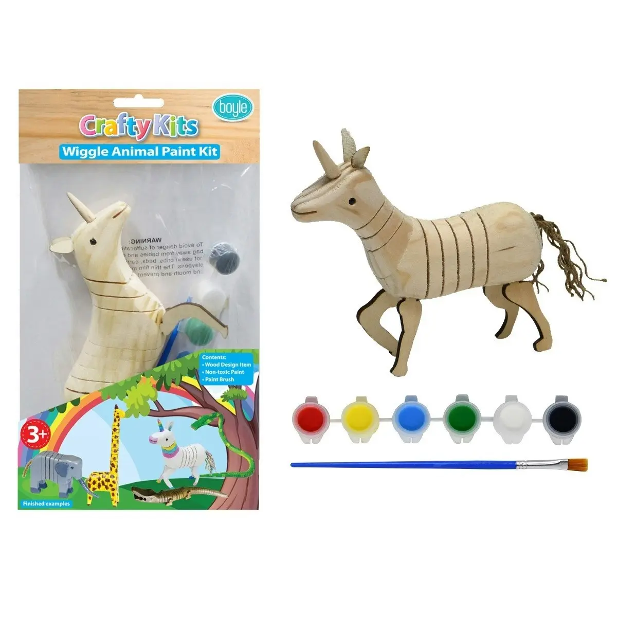 5x Crafty Kits Wooden Wiggle Animal Art/Craft Non-Toxic Paint Activity Kit Asstd