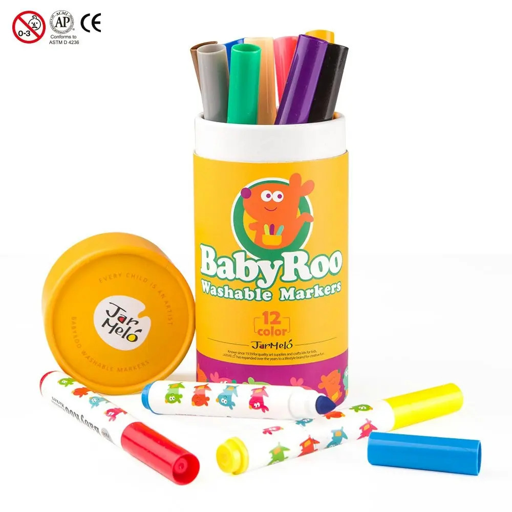 Jarmelo 12-Colours Washable Colouring Markers Baby Roo Kids Art/Craft Drawing 3+