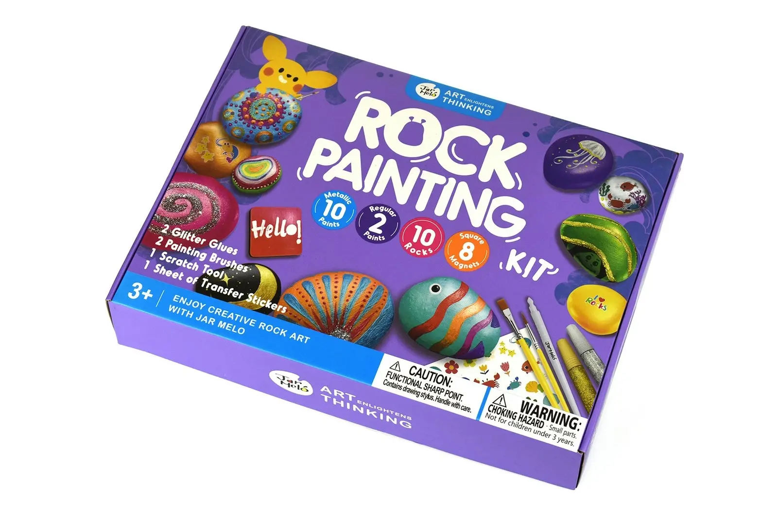 Jarmelo Rock Painting Kids Colouring Craft Kit Metallic Paints/Glitter Glue 3+