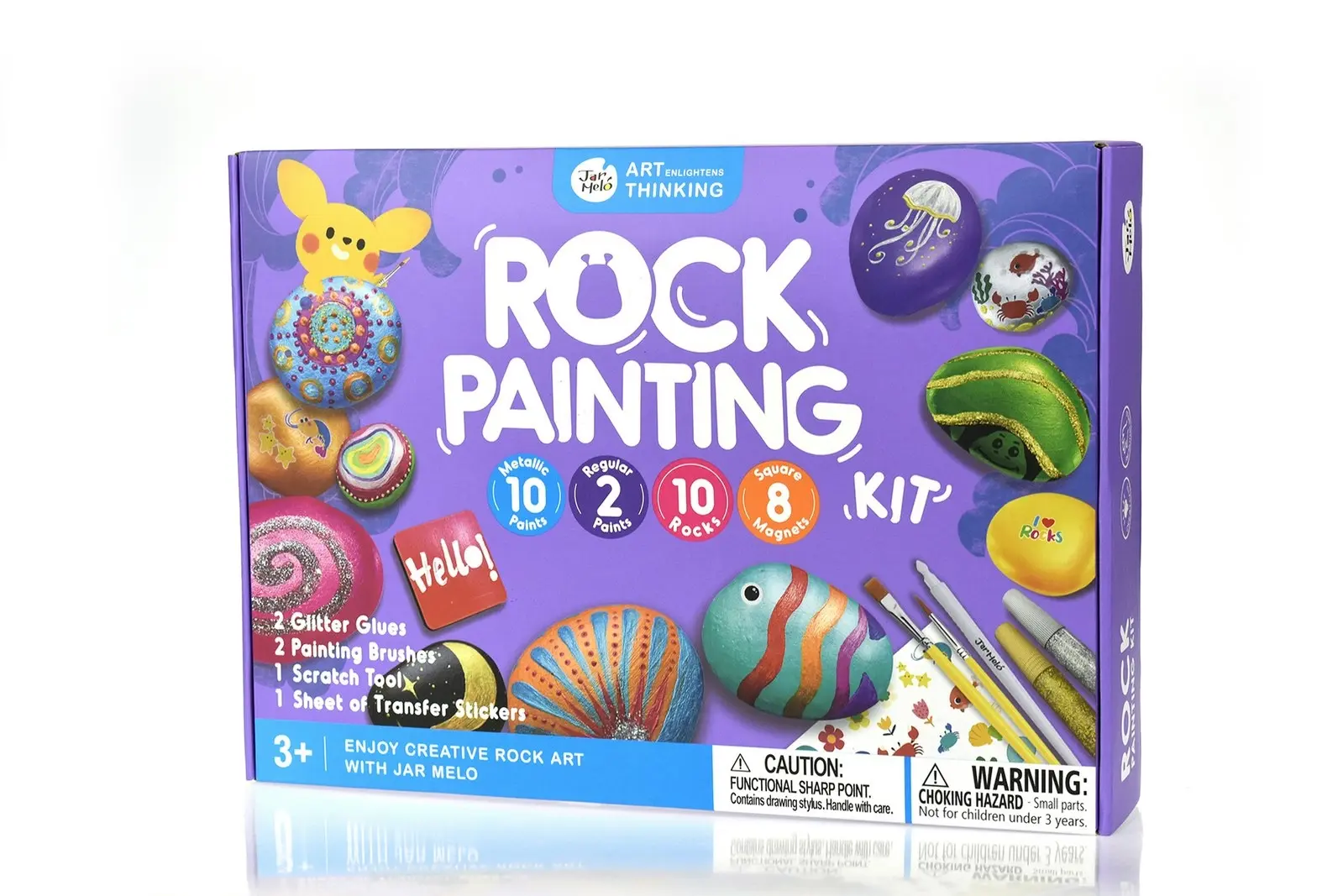 Jarmelo Rock Painting Kids Colouring Craft Kit Metallic Paints/Glitter Glue 3+