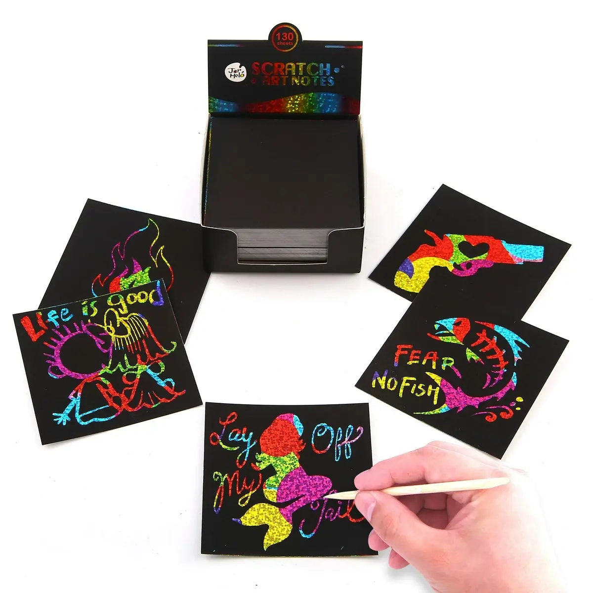 Jarmelo Scratching Draw Rainbow Card Kids Play Set Glittery Notes w/Stylus 3+