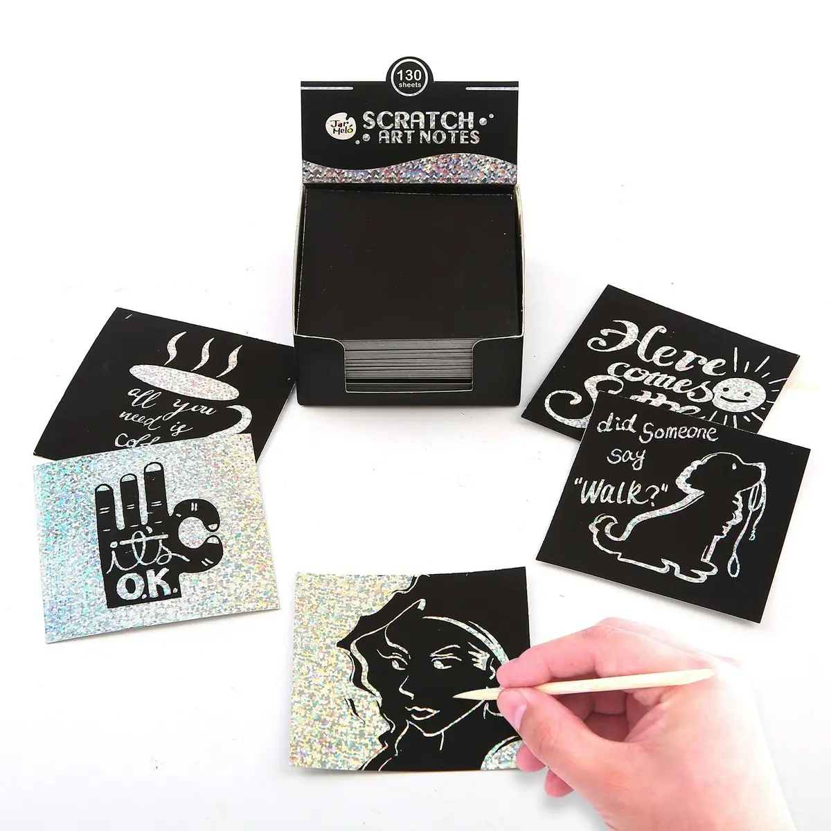 130pc Jarmelo Paper Scratch Art Notes Silver Shining Kids Colouring Craft 3+