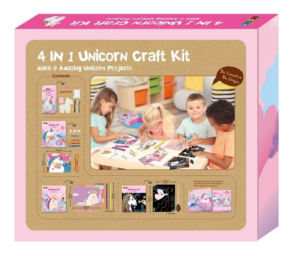 Avenir 4-in-1 Unicorn Craft Kit Scratch Art Picture Keychains Greeting Cards 5y+