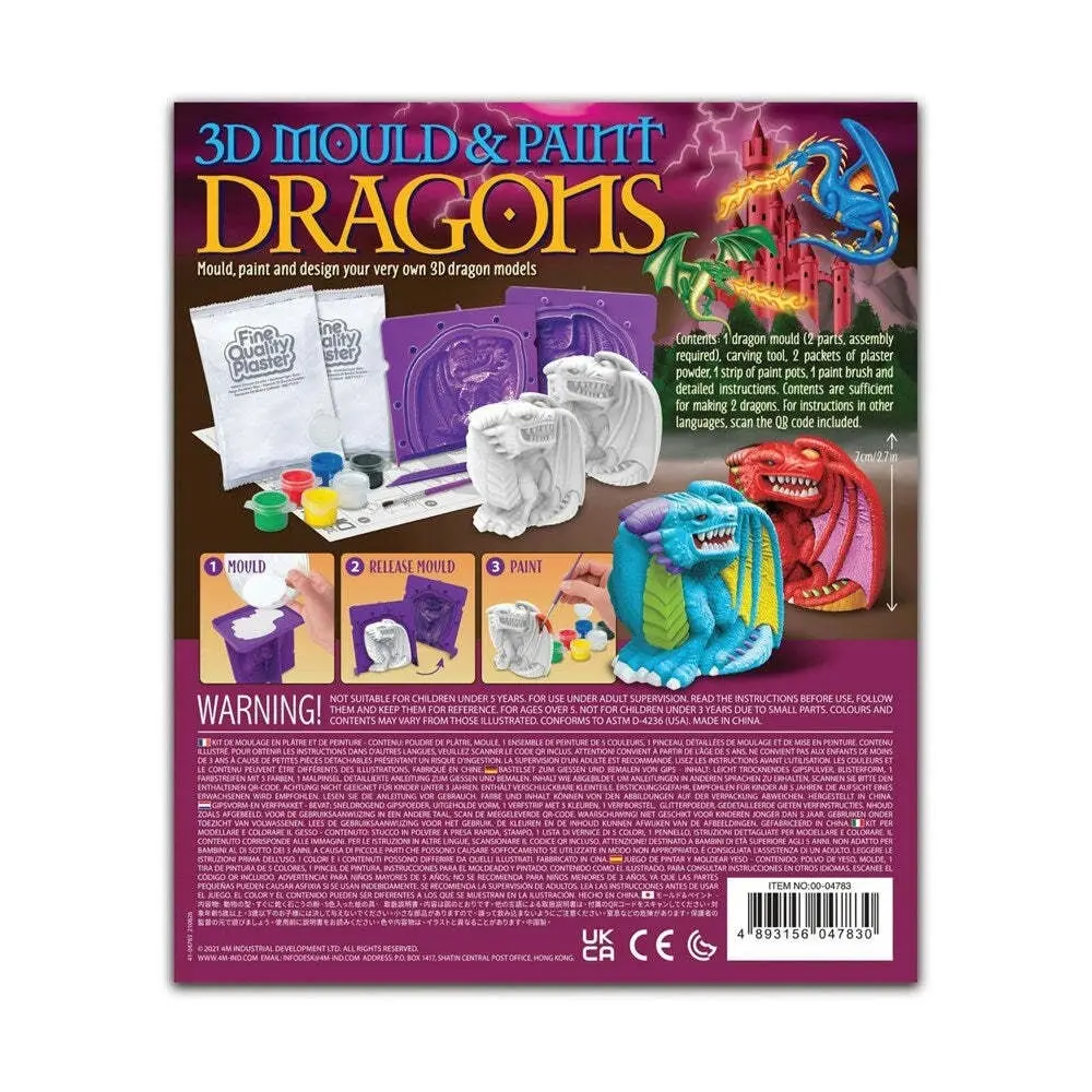 4M 3D Mould & Paint Dragons Creative Art/Craft Kids/Toddler Activity Kit 5y+