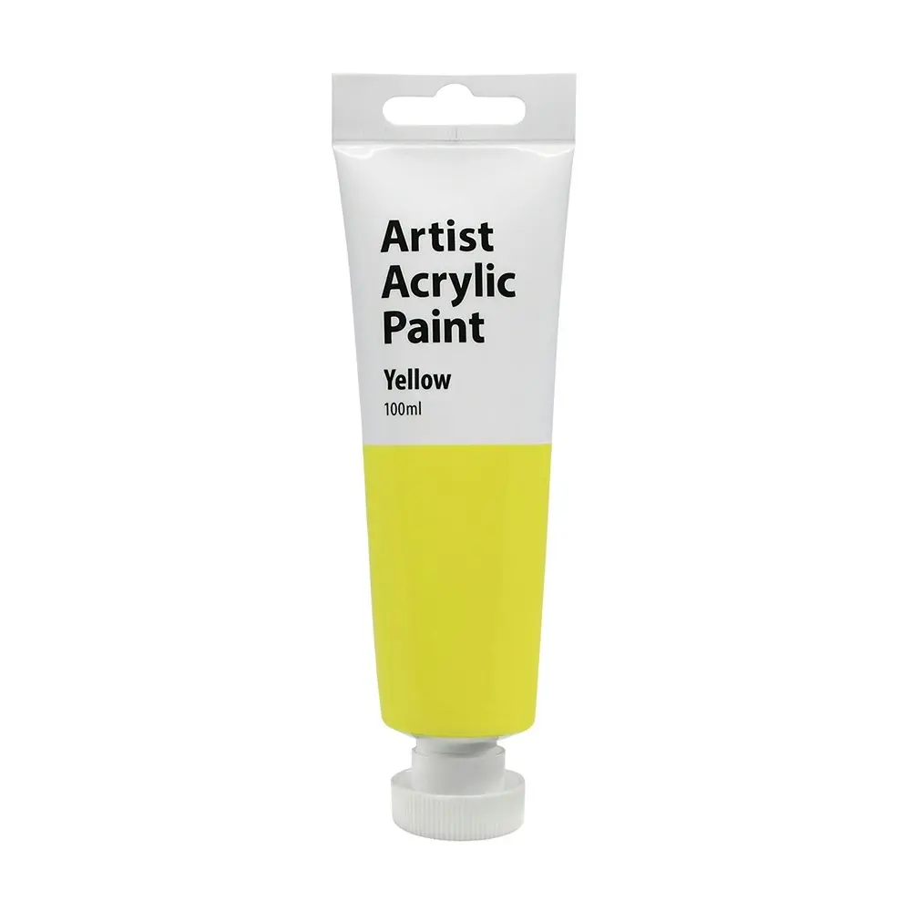 6x Artist 100ml Acrylic Paint Gloss Finish Water Based Painting Crafts Yellow 3+