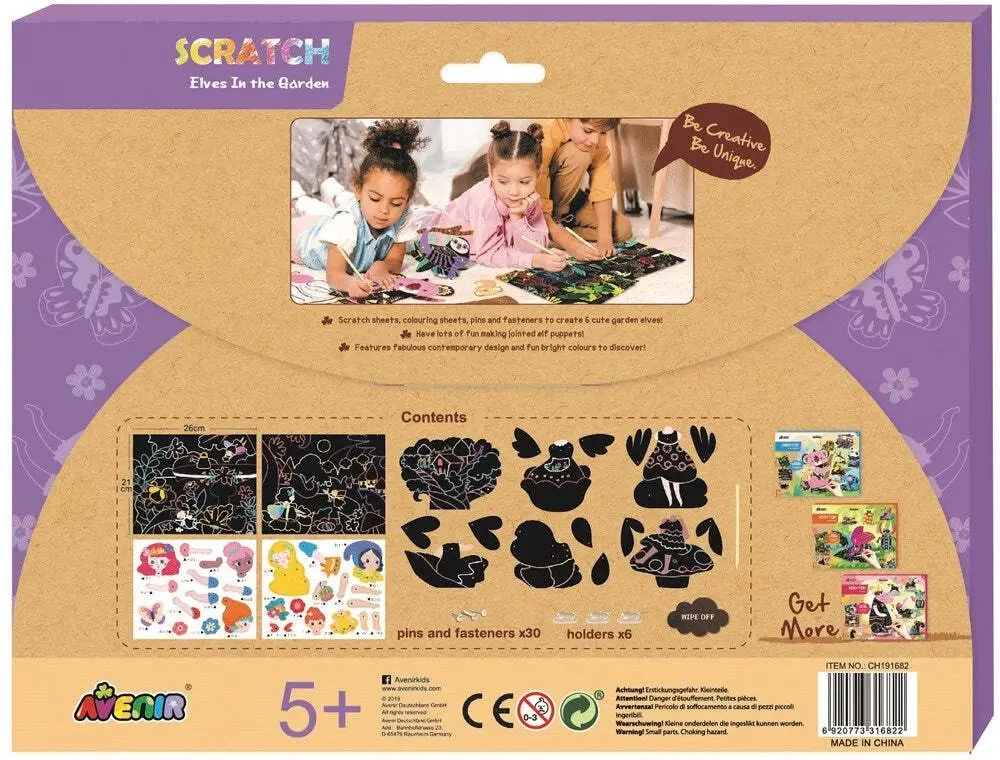 Avenir Scratch Art Joint Puppets Fairies in the Garden Kids Fun Activity 5y+