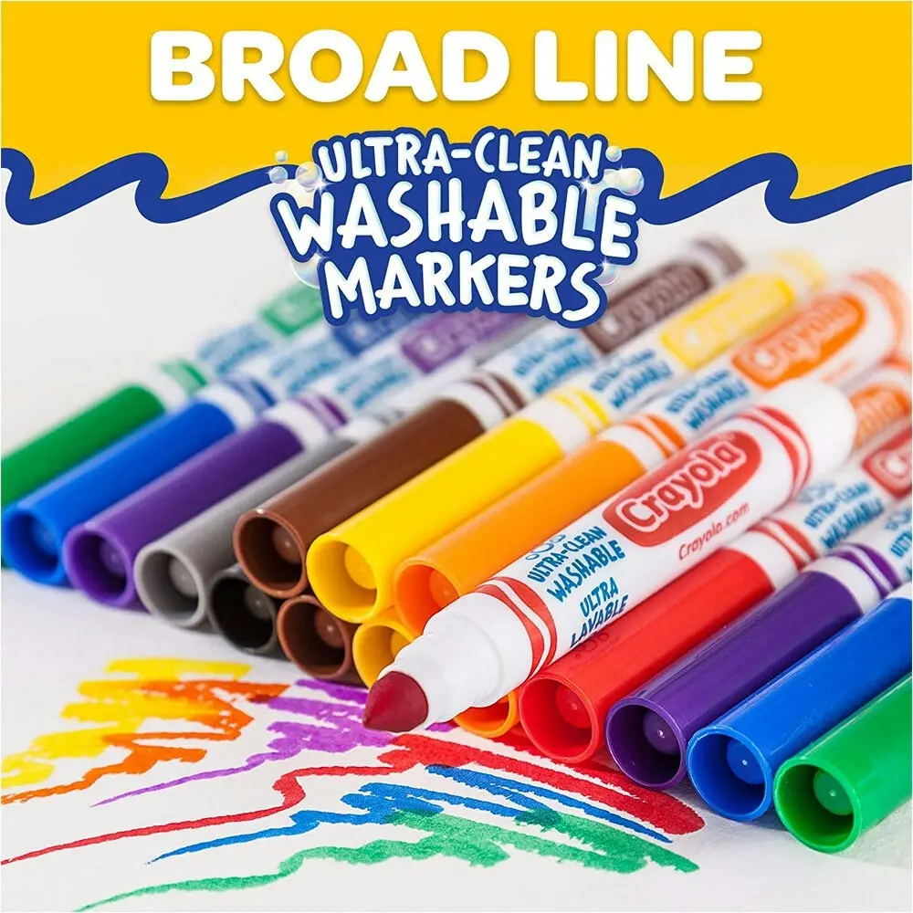 10pc Crayola Ultra Clean Classic Colours Washable Broad Line Markers For Kids 4+