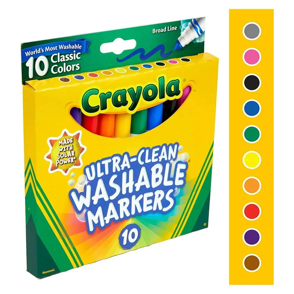 10pc Crayola Ultra Clean Classic Colours Washable Broad Line Markers For Kids 4+