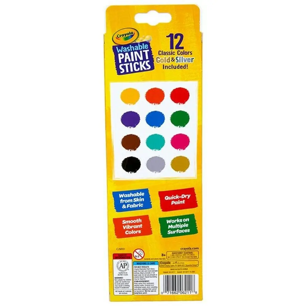 12pc Crayola Washable Paint Colour Drawing Sticks Kids/Children Art/Craft Set 6+