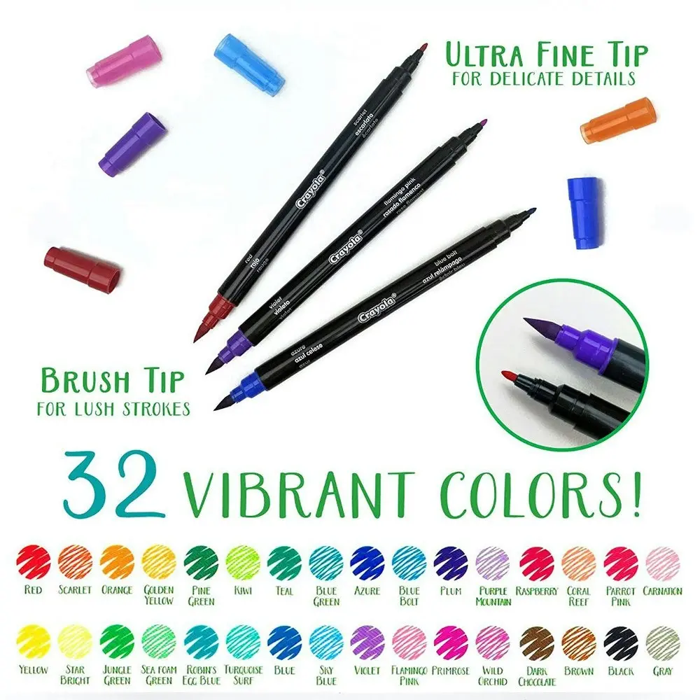 16pc Crayola Signature Brush & Detail Dual Tip Markers Art/Craft Stationery 9y+