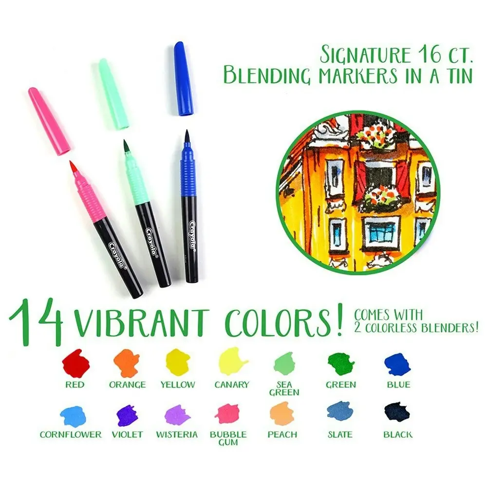 16pc Crayola Signature Blending Markers w/ Tin Art/Craft Drawing Stationery 9y+