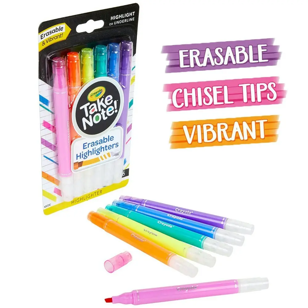 6pc Crayola Take Note! Erasable Highlighters Set Kids/Children Art/Craft 6y+