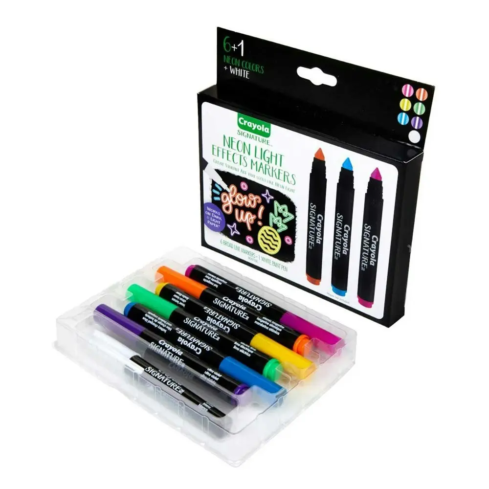 6pc Crayola Signature Neon Light Effects Drawing Marker Pens w/ White Paint Pen