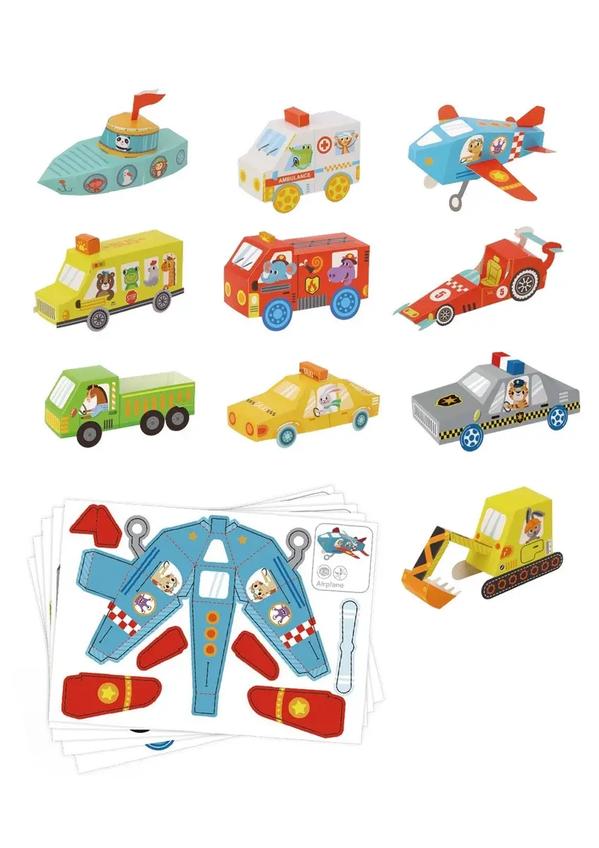 10pc Tookyland Kids 3D Origami Paper Model Vehicles Craft Kit Activity Toy 3+