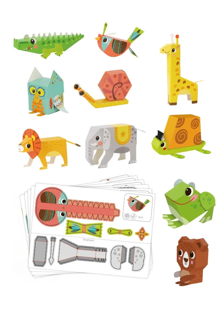 10pc Tookyland 3D Origami Paper Model Animals Craft Activity Kit Kids Toy 3+