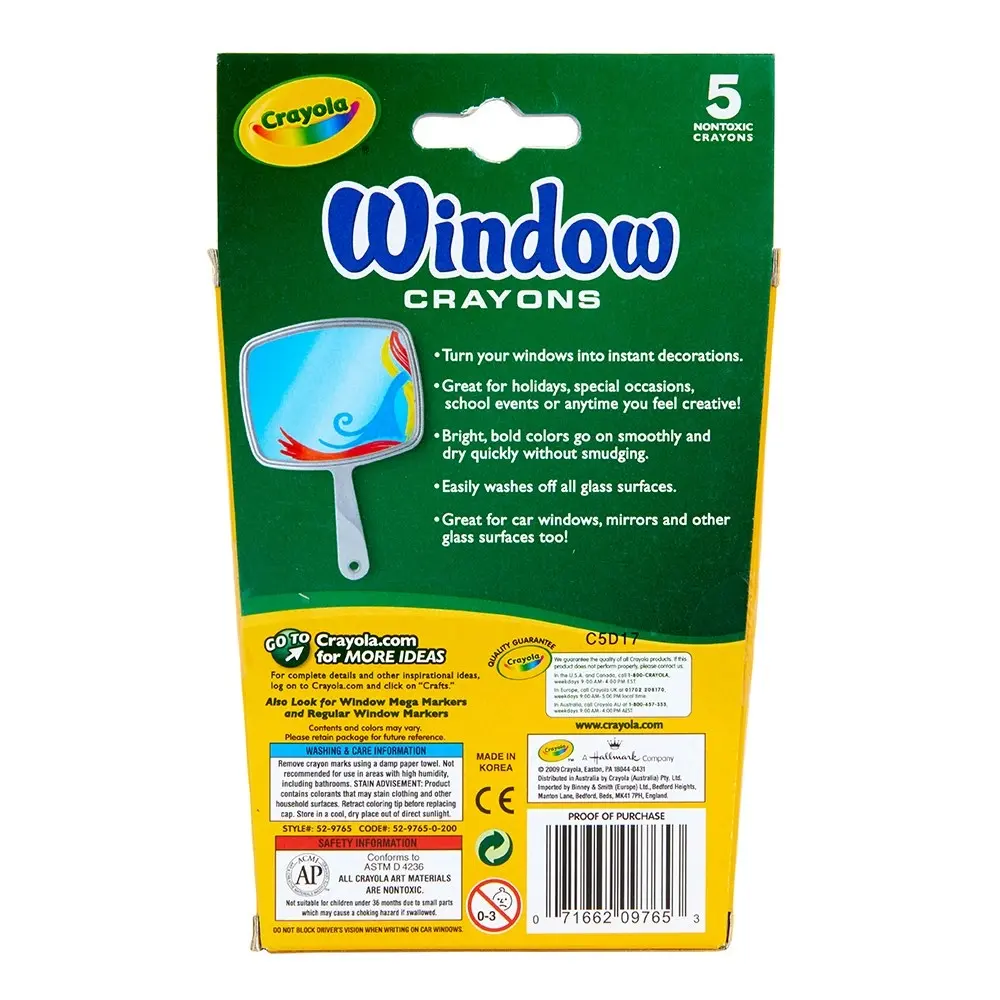 5pc Crayola Kids/Childrens Creative Washable Window/Glass Drawing Art Crayons