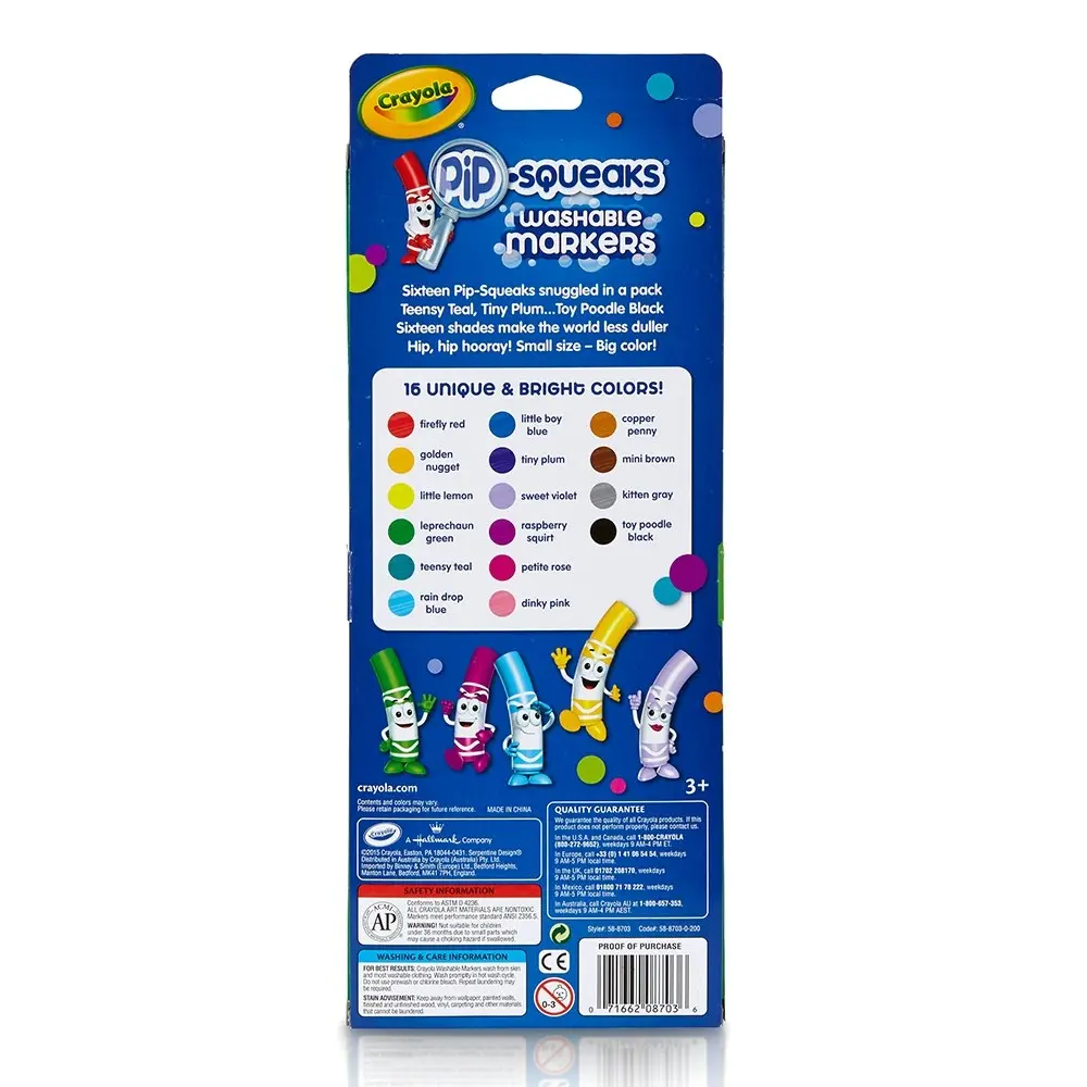 16pc Crayola Kids/Childrens Creative Pipsqueaks Washable Colouring Markers 36m+