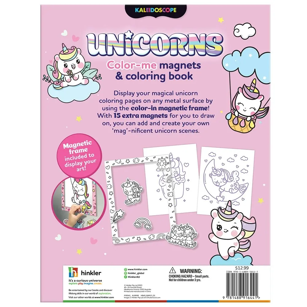 Kaleidoscope Unicorns Colour-Me Magnets Kids Colouring Book Kids Activity 3y+