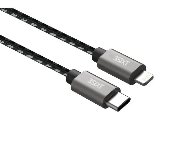 3sixT 30cm USB-C to Lightning MFI-Certified Cable Charging For Apple iPhone BLK